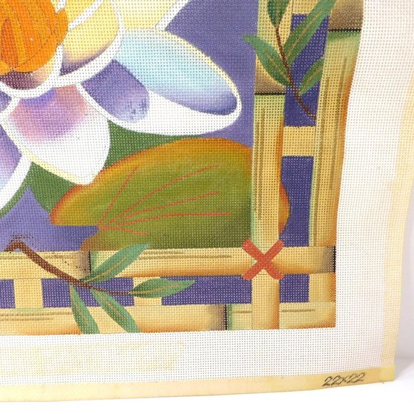 Large New Vintage Water Lily Flower Needlepoint Canvas Hand Painted Waterlily - Picture 4 of 5